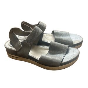 Eileen Fisher Sandals Silver‎ Metallic Leather Adjustable Strap Shoes